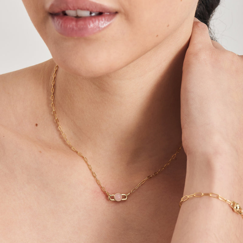 Ania Haie Gold Orb Rose Quartz Link Necklace