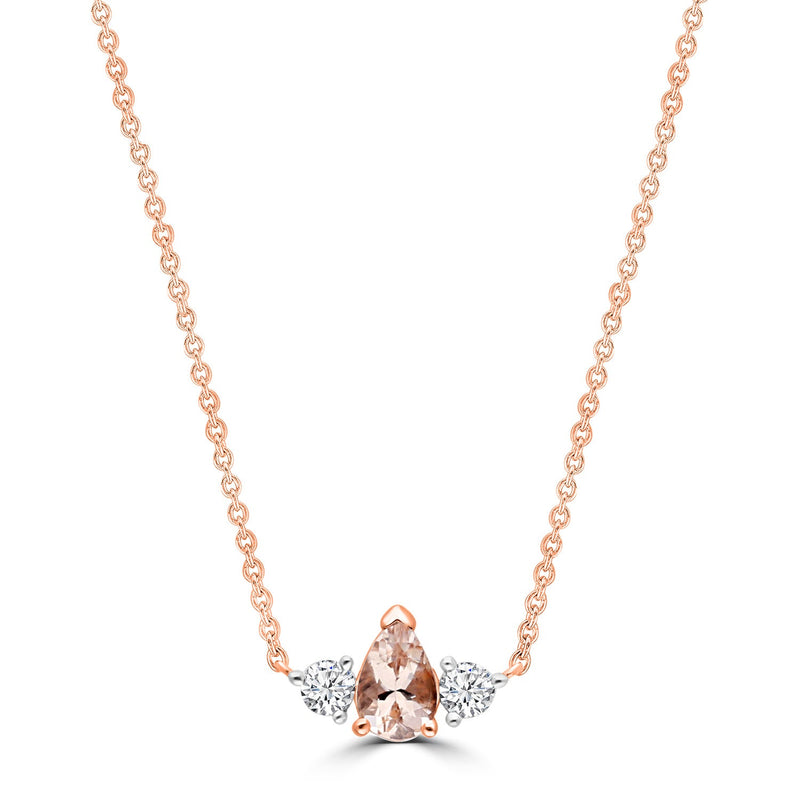 0.16ct HI I1 Diamond & Morganite Necklace 45cm in 9K Rose Gold