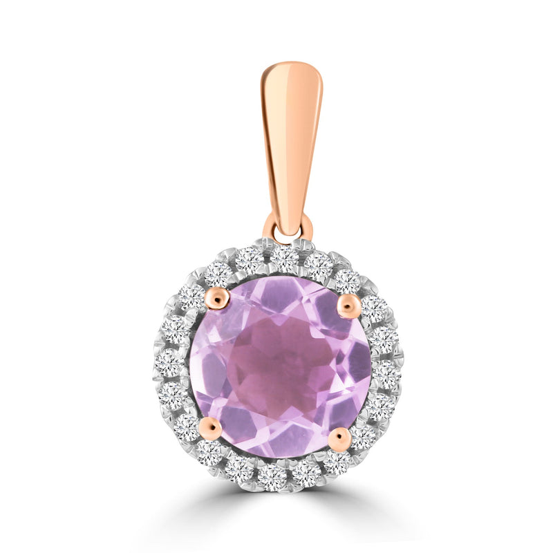 Diamond Pink Amethyst Pendant with 0.12ct Diamonds in 9K Rose Gold - P-20448PI-012-R