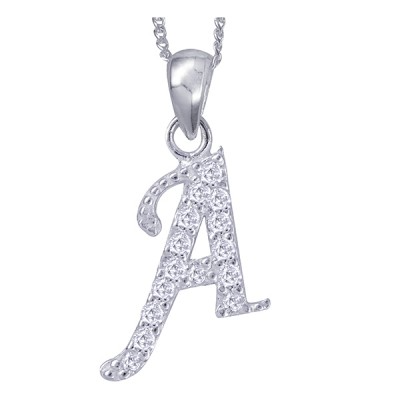 Stone Set Initial Script Pendant with 50cm Sterling Silver Chain