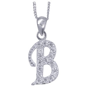 Stone Set Initial Script Pendant with 50cm Sterling Silver Chain