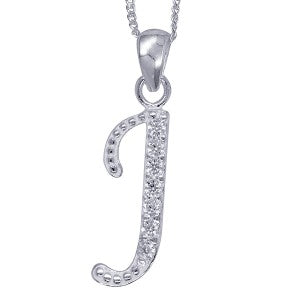 Stone Set Initial Script Pendant with 50cm Sterling Silver Chain