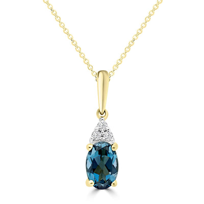 0.02ct HI I1 Diamond & Blue Topaz Necklace 45cm in 9K Yellow Gold
