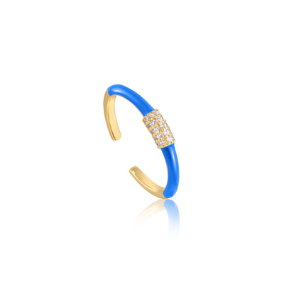 Ania Haie Neon Blue Enamel Carabiner Gold Adjustable Ring