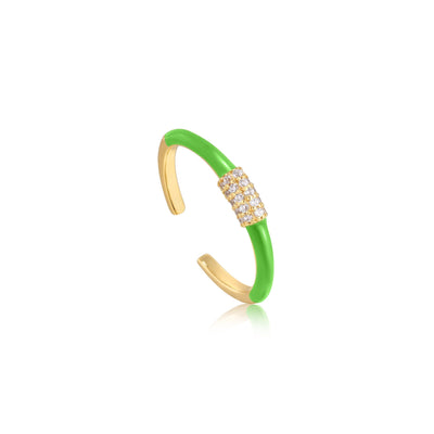 Ania Haie Neon Green Enamel Carabiner Gold Adjustable Ring