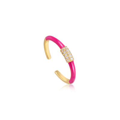 Ania Haie Neon Pink Enamel Carabiner Gold Adjustable Ring
