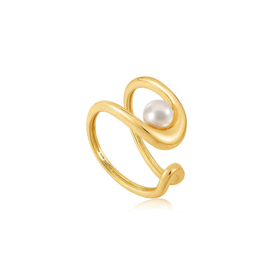 Ania Haie Gold Pearl Sculpted Adjustable Ring