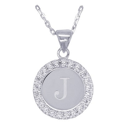 Disc Stone Set Initial Pendant with 50cm Sterling Silver Chain