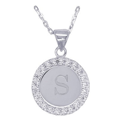 Disc Stone Set Initial Pendant with 50cm Sterling Silver Chain
