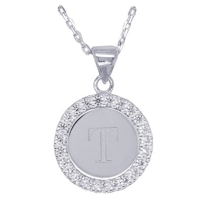Disc Stone Set Initial Pendant with 50cm Sterling Silver Chain
