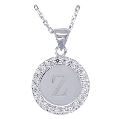 Disc Stone Set Initial Pendant with 50cm Sterling Silver Chain