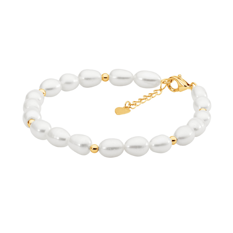 Ellani Freshwater Pearl Bracelet with Gold Plated Beads B229G