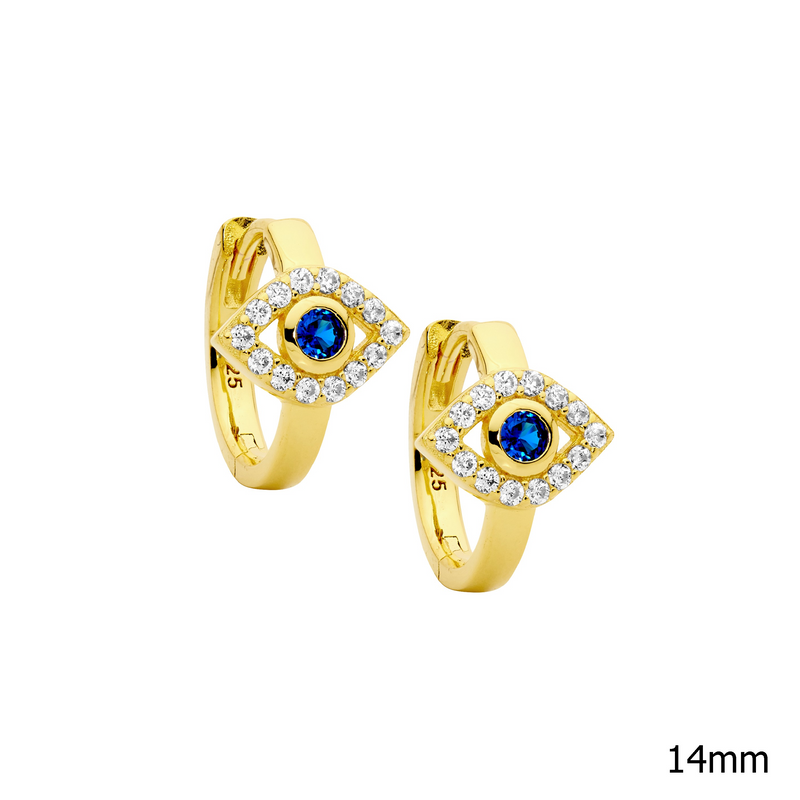 Ellani Gold Plated Evil Eye Hoop Earrings Set w CZ E607G