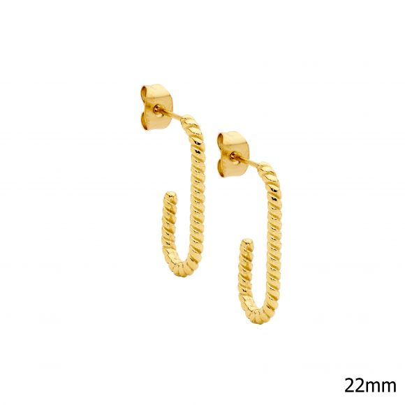 Ellani Stainless Steel 22mm Tight Twisted Hoop Earrings with Yellow Gold Plate SE267G