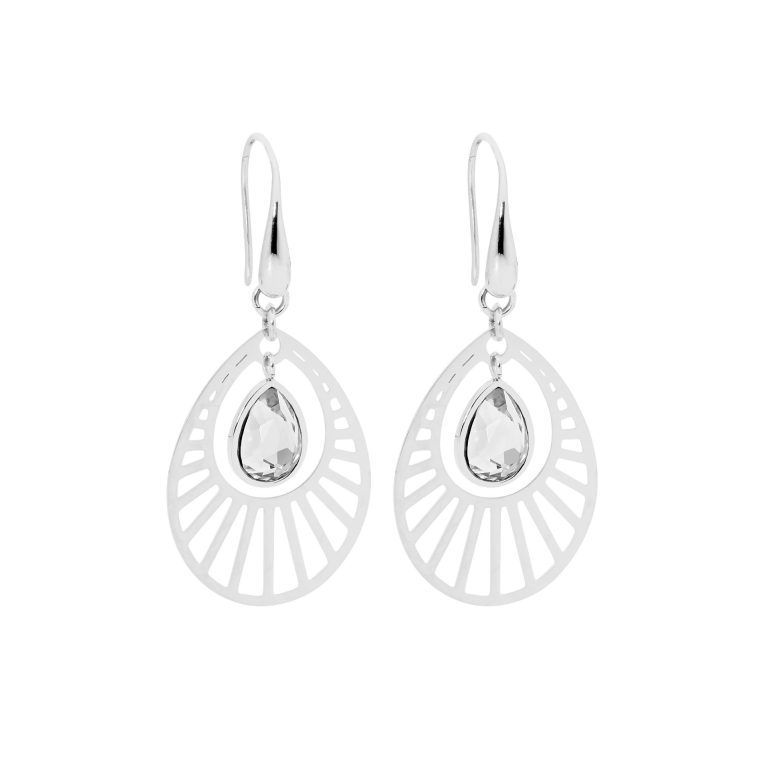 Ellani Stainless Steel Earrings with Synthetic Stone SE175W-S