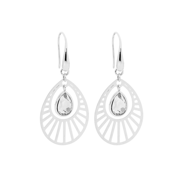 Ellani Stainless Steel Earrings with Smokey Stone SE175W-S