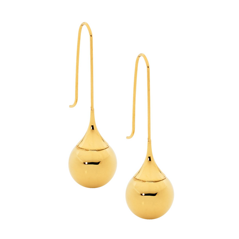 Ellani Stainless Steel Long Drop Earrings Yellow Gold IP Plating SE168G