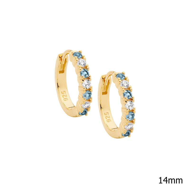Ellani Sterling Silver 14mm CZ & Spinel Hoop Earrings & Gold Plating E619G