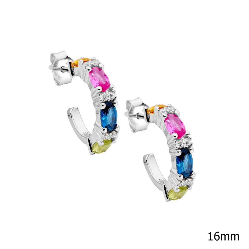 Ellani Sterling Silver 16mm Hoop Earrings w Coloured CZ E623S