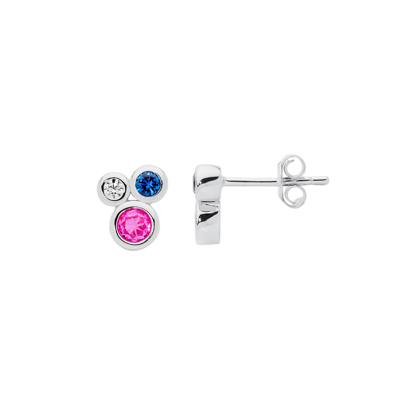 Ellani Sterling Silver Bezel Set Multi Colour CZ Cluster Earrings E631M