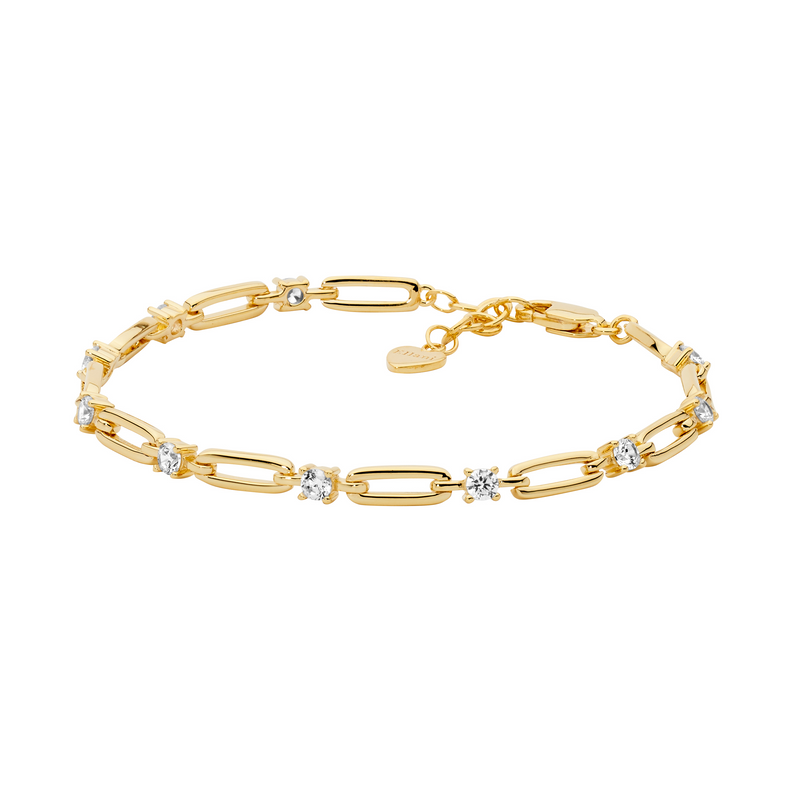 Ellani Sterling Silver Bracelet with Yellow Gold Plate & White CZ B230G