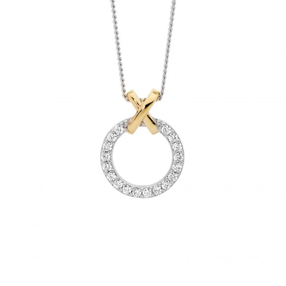 Ellani Sterling Silver Circle Pendant with Gold Plated X Bale P896G