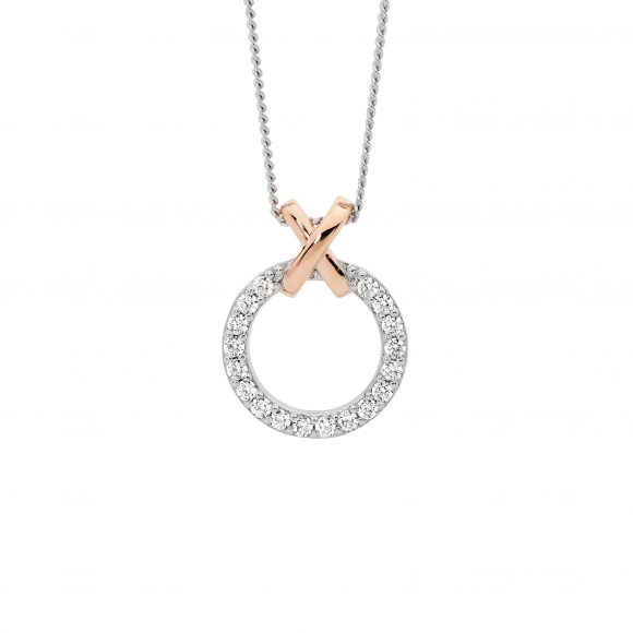Ellani Sterling Silver Circle Pendant with Rose Gold Plated X Bale P896R