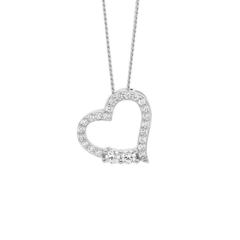 Ellani Sterling Silver CZ Heart Pendant P863S with 45 cm Chain