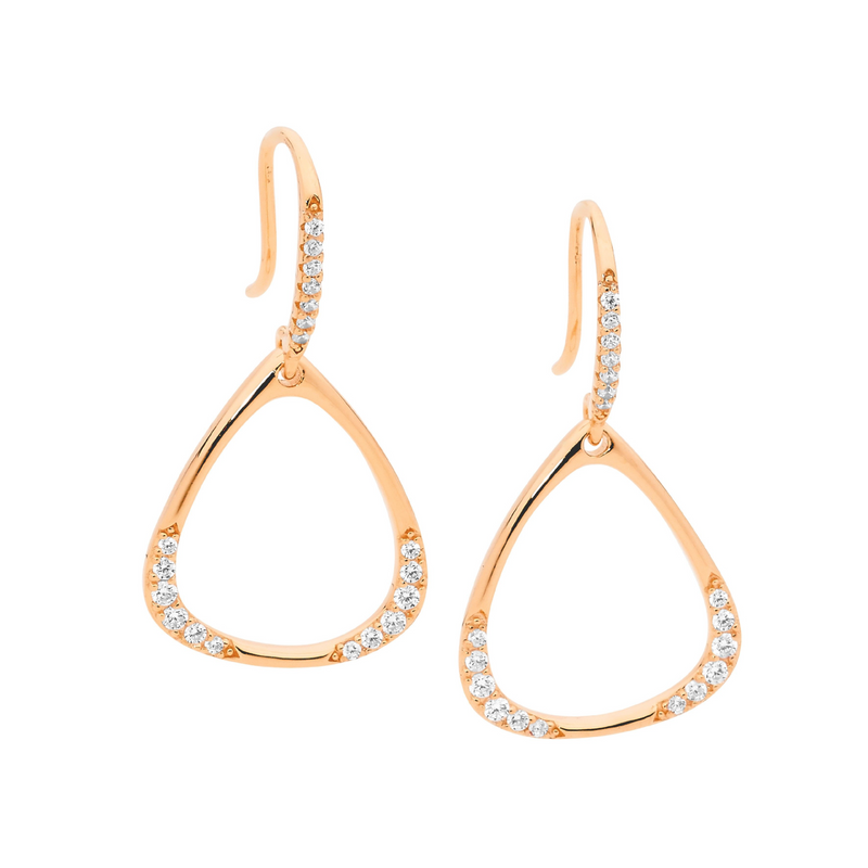 Ellani Sterling Silver CZ Open Triangle Drop Earrings w Rose Gold Plating E543R