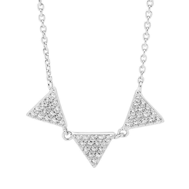 Ellani Sterling Silver CZ Triangle Feature Necklace P782