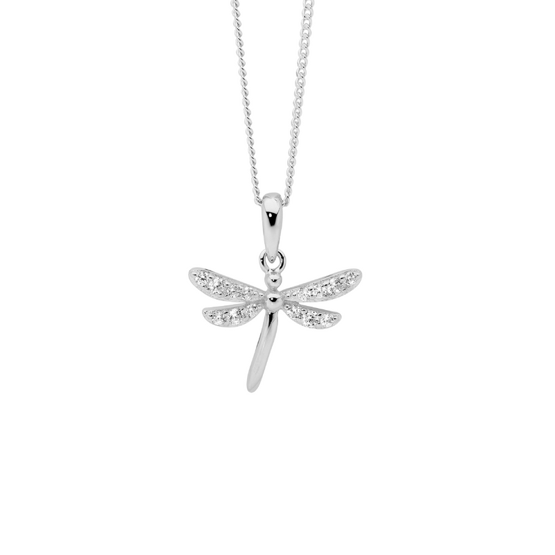 Ellani Sterling Silver Dragonfly Pendant Set w CZ P883S