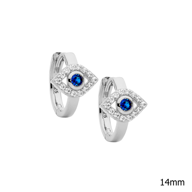 Ellani Sterling Silver Evil Eye Hoop Earrings Set w CZ E607S