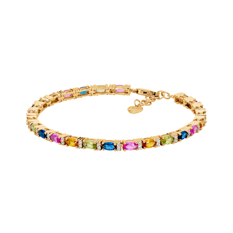 Ellani Sterling Silver Multi Coloured Stones Bracelet B231G ( Gold Plated )