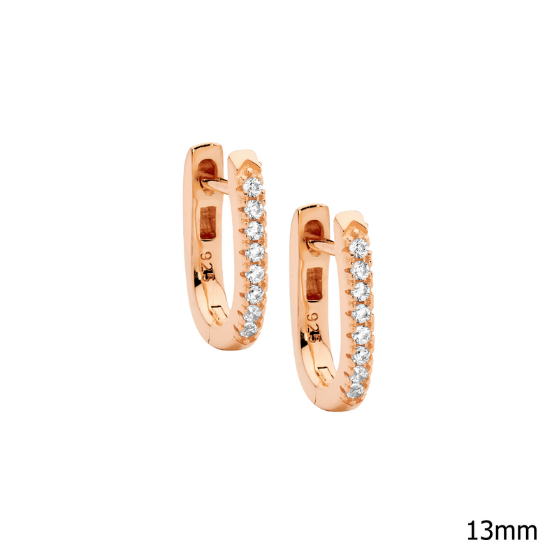 Ellani Sterling Silver Rose Gold Plated 13mm Oval Hoop Earrings E604R