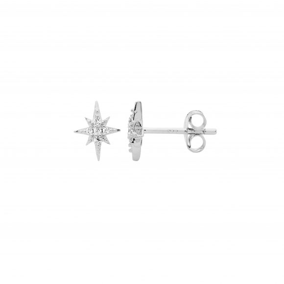 Ellani Sterling Silver Star Stud Earrings Set with CZ E613S