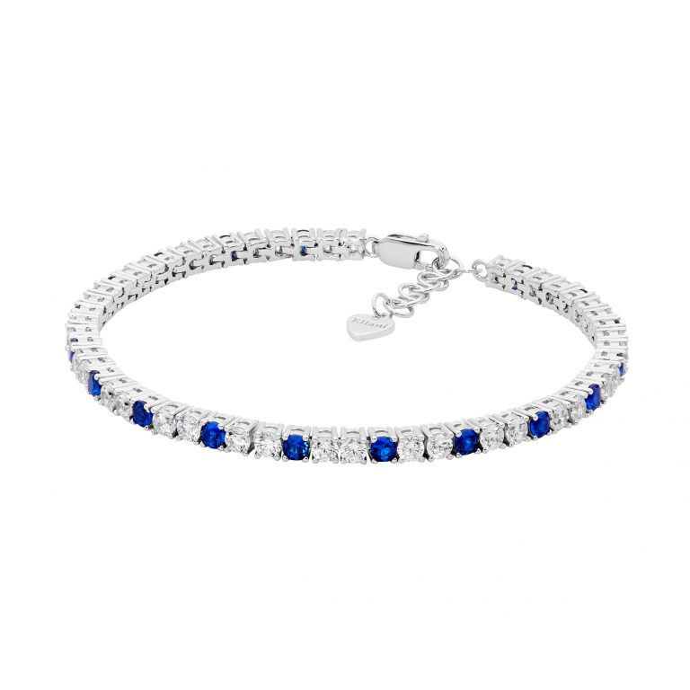 Ellani Sterling Silver Tennis Bracelet B228DB with 3mm Round Brilliant Blue & White CZ