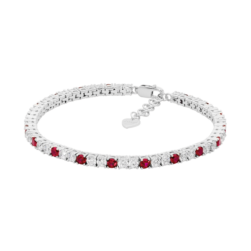 Ellani Sterling Silver Tennis Bracelet w 3mm Round Brilliant Red & White CZ B228RD