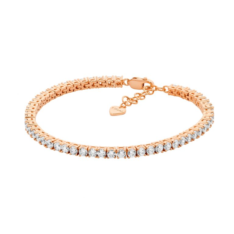 Ellani Sterling Silver Tennis Bracelet with Rose Gold Plate B226R with 3mm Round Brilliant CZ