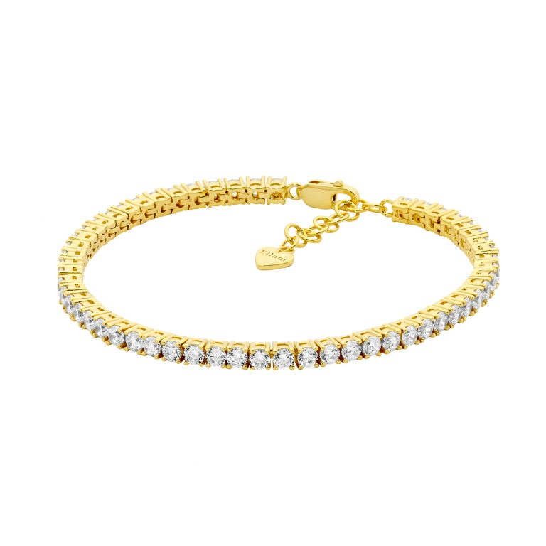 Ellani Sterling Silver Tennis Bracelet with Yellow Gold Plate B226G with 3mm Round Brilliant CZ
