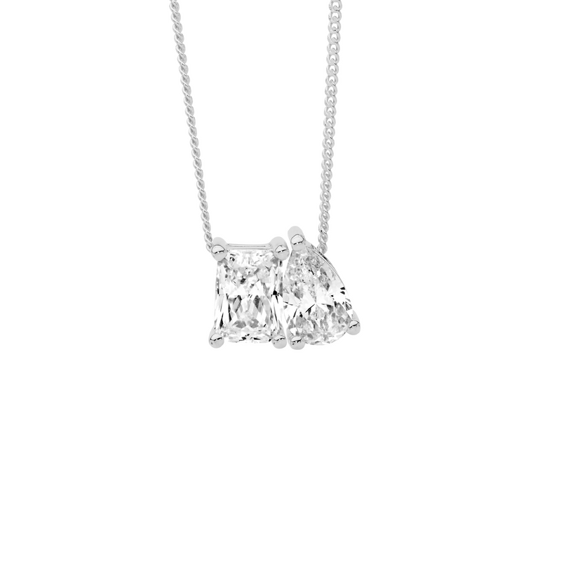 Ellani Sterling Silver "You & Me" Pendant with CZ P887S