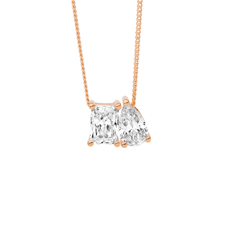 Ellani Sterling Silver "You & Me" Pendant with CZ & Rose Gold Plate P887R