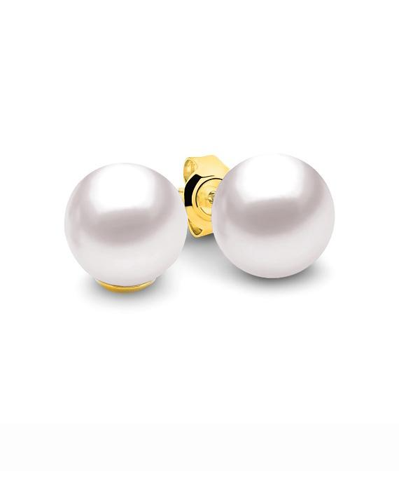 Ikecho 9ct Yellow Gold Round Freshwater Pearl "Cosmic" Stud Earrings Sizes 5mm - 10mm