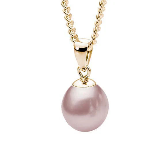 Ikecho 9ct Yellow Gold Pink 7.5mm-10.5mm Freshwater Pearl "Gold Moon" Pendant