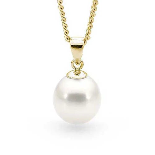 Ikecho 9ct Yellow Gold White 7.5mm-10.5mm Freshwater Pearl "Gold Moon" Pendant