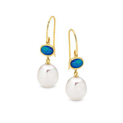 Ikecho Solid Opal & Freshwater Pearl Tamarama Tide Earrings