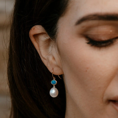 Ikecho Solid Opal & Freshwater Pearl Tamarama Tide Earrings