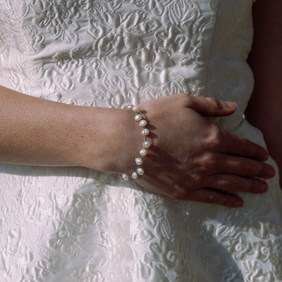 Ikecho Sterling Silver White 6mm Freshwater Pearl Keshi 3-Row Wire Bracelet "Wandering"