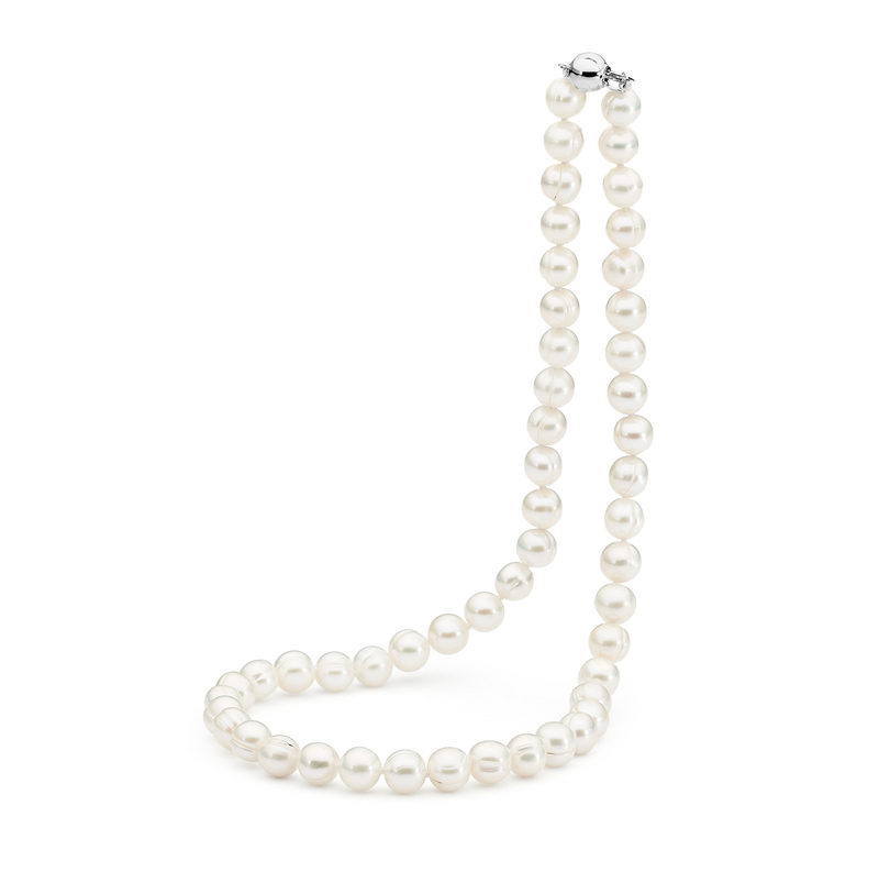 Ikecho White Circle Freshwater Pearl Strand 8/9MM Stainless Steel Clasp 45CM "Cyra"