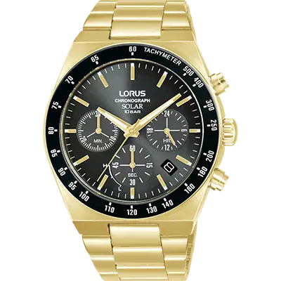 Lorus Gents Solar Chronograph Stainless Steel Gold Watch RZ528AX-9