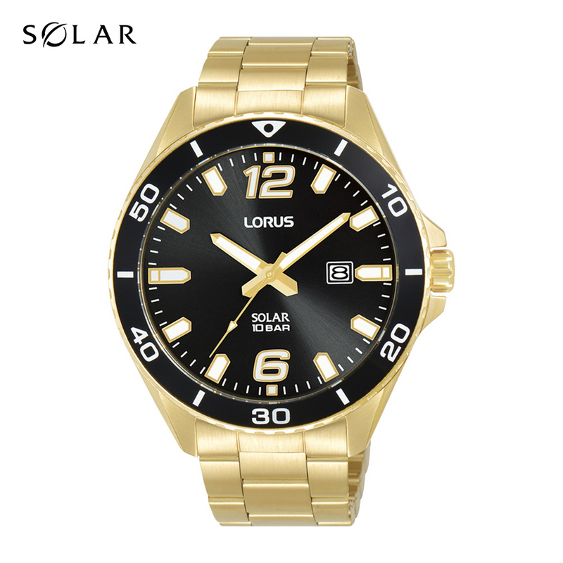 Lorus Gents Solar Stainless Steel Gold Watch RX366AX-9